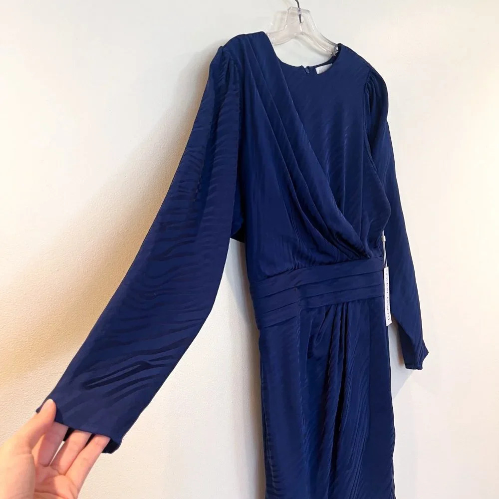 Ronny Kobo Shanaya Blue Zebra Animal Print Long Sleeve Draped Mini Dress M NWT - Picture 4 of 10